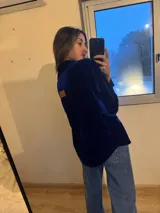 Camisa de terciopelo color negro, azul y verde oliva.