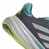 Championes de running Adidas Response Super, color gris con detalles en turquesa y amarillo neón. Presentan el logo de la marca en el lateral y una suela con tecnología de amortiguación.