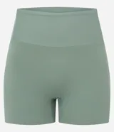 Short deportivo de tiro alto confeccionado en microfibra elástica color verde. Presenta un diseño anatómico con cintura ancha y ajuste cómodo, ideal para actividades físicas.
