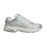 Championes Adidas Adistar Control 5 de color plateado y blanco, con diseño de malla transpirable y detalles metalizados, ideales para running y uso urbano.