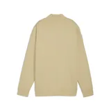 Buzo de cuello alto con cierre frontal parcial, color crema, con logo Puma bordado en el pecho y bolsillo tipo canguro frontal.