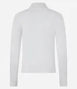 Blusa de manga larga confeccionada en viscosa sostenible, color azul marino, con cuello alto.