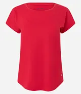 Remera deportiva Get Over de microfibra texturizada color rojo, con mangas cortas, cuello redondo y corte holgado.