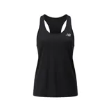 Musculosa deportiva New Balance Sport Essentials, color negro, con diseño de espalda nadadora y logo reflectante de la marca en el pecho.