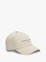 Gorra de béisbol Tommy Jeans de cinco paneles, color beige, con logo bordado en la parte frontal y hebilla de ajuste metálica en la parte trasera.