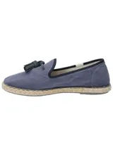 Alpargata tipo slip-on de algodón orgánico color azul navy, con detalle de borlas en el empeine y suela de yute trenzado con base de goma.