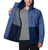Campera impermeable Columbia Hikebound II de hombre, en diseño bicolor azul y azul marino con capucha ajustable, cierre frontal y bolsillos con cremallera.