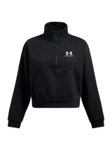 Buzo Under Armour de corte oversize con media cremallera frontal, confeccionado en mezcla de algodón con interior cepillado. Presenta hombros caídos, bolsillo canguro delantero y puños acanalados.