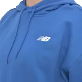 Canguro azul con capucha y bolsillo tipo canguro. Logo de New Balance bordado en blanco en el pecho.