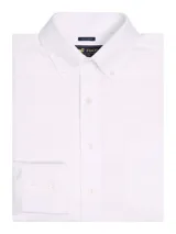 Camisa de manga larga de algodón color blanco, con cuello abotonado, cierre frontal de botones y bolsillo en el pecho con logo bordado. Marca Rockford.