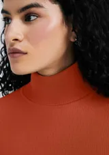 Polera de manga larga con cuello alto y diseño ajustado, confeccionada en tejido de punto liso color naranja.