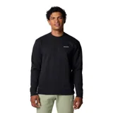 Buzo de cuello redondo marca Columbia, modelo Meridian Creek Crew, en color negro. Presenta mangas largas con puños acanalados, dobladillo y cuello también acanalados, y pequeño logo de la marca bordado en el pecho.