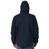 Campera azul marino con capucha forrada en sherpa, cierre frontal con botones, dos bolsillos en el pecho con solapa y logo de Rip Curl en parche de cuero sintético.