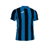 Remera de fútbol Joma modelo Inter, a rayas verticales azules y negras, con logo de la marca en blanco en el pecho.