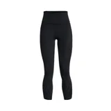 Calza deportiva Under Armour negra, capri, con cintura alta y perforaciones en la parte inferior de las piernas.