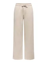 Pantalón de corte recto y tiro medio, confeccionado en tejido de algodón y poliéster. Presenta cintura elástica con cordón ajustable y diseño de pierna ancha.