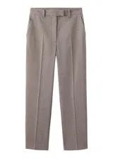 Pantalón de vestir gris con diseño sutil de cuadros, tiro medio y corte recto al tobillo.