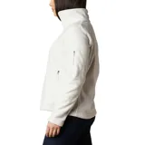 Campera polar Columbia modelo Fast Trek II, color blanco, con cierre frontal completo, cuello alto y bolsillos laterales con cierre. Incluye un bolsillo adicional con cierre en la manga izquierda y logo de la marca bordado en el pecho.