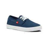 Zapatillas Quiksilver modelo New Port para hombre, color azul marino de efecto denim, con cordones blancos, suela de goma blanca y etiqueta roja con el logo de la marca en el lateral.