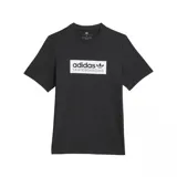 Remera de algodón negra con cuello redondo y manga corta. Presenta un estampado frontal rectangular en color blanco con el logo de Adidas Skateboarding.