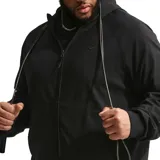 Campera deportiva Nike con capucha, cierre frontal completo y bolsillos laterales. Diseño minimalista en color negro con logo de la marca en tono sobre tono en el pecho.