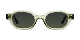 Gafas de sol unisex, modelo Cumbi, con montura ovalada de acetato color verde menta y lentes polarizadas alemanas color verde oliva.