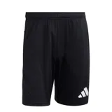 Short deportivo Adidas de hombre, color negro, con cintura elástica y logo de las tres barras en blanco en la parte inferior izquierda.