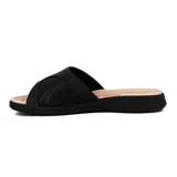 Sandalia Modare de mujer, tipo chinela, color negro con plantilla en tono nude y diseño acolchado con costuras decorativas.