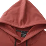 Buzo con capucha color ladrillo, con cordones negros y logo Hurley estampado en el frente.
