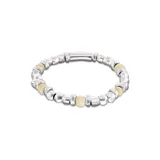 Pulsera de bolas plateadas con cuentas de cristal de Murano color marfil.