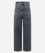 Pantalón de jean de tiro alto, color gris oscuro, de corte recto y largo cropped.