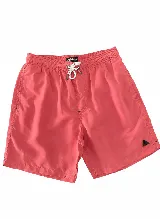 Short de baño color salmón, con cintura elástica y cordón ajustable. Tiene dos bolsillos laterales y uno trasero.