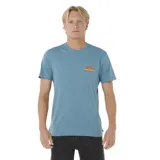 Remera celeste con estampado en el pecho del logo de Rip Curl y un diseño de sol con olas.