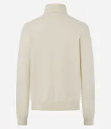 Suéter de punto color crema con cuello alto y mangas largas. Presenta un diseño ajustado al cuerpo con puños acanalados.