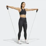 Calza deportiva ajustada 7/8 color negro, con tecnología de compresión TECHFIT y cintura elástica ancha con el logo de Adidas y la inscripción "TECHFIT" repetida.