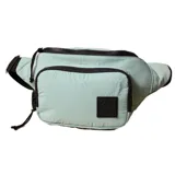 Riñonera color verde agua con cierre superior y bolsillo frontal con cierre.