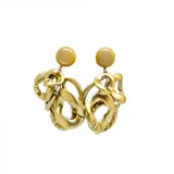 Aros colgantes dorados con cabezal circular y diseño de eslabones irregulares.