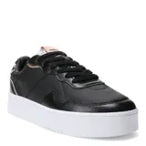 Championes urbanos Topper modelo Terre Print, color negro con plataforma blanca. Presentan una combinación de texturas en la capellada, incluyendo detalles con efecto reptil, y cordones negros. La lengüeta tiene un detalle en color rosado.