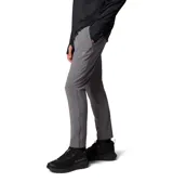 Pantalón de senderismo gris, de corte recto y ajuste cómodo, con cintura elástica, bolsillos funcionales y cremalleras en las piernas.