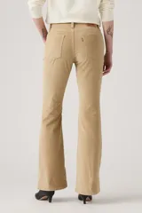 Pantalón de corduroy color beige, de tiro alto y corte flare.