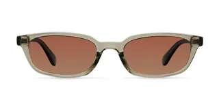 Lentes de sol Eru con armazón rectangular de acetato en tono gris verdoso translúcido y cristales polarizados color marrón.