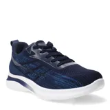 Championes deportivos de tejido de punto en color azul marino con detalles en tono más claro. Presentan cierre con cordones al tono, refuerzos sintéticos en la zona de los ojales y una suela de goma blanca con diseño ergonómico.