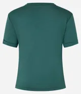 Blusa básica de cuello redondo y manga corta con detalle de dobladillo, confeccionada en tejido de viscosa con elastano.