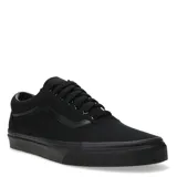 Championes Vans modelo Old Skool, totalmente negros, confeccionados en lona resistente con detalles en cuero en los laterales. Presentan la clásica suela waffle de goma, punteras reforzadas y cuello acolchado para mayor comodidad.