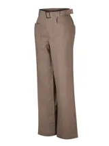 Pantalón de pierna recta y tiro alto color marrón, confeccionado en mezcla de algodón orgánico y lino. Cuenta con prácticos bolsillos frontales estilo carpintero y un cinturón integrado con hebilla metálica.