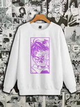 Buzo blanco de corte clásico con estampa rectangular violeta de Sakura Card Captor.