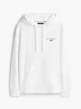 Buzo con capucha y cordones de ajuste, color blanco, de corte clásico con bolsillo tipo canguro frontal y puños y dobladillo acanalados. Cuenta con el logotipo de la marca bordado en el pecho.