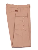 Pantalón de montar negro tableado, de corte ajustado y tiro alto, con detalles de botones en el tobillo.