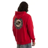 Canguro rojo de hombre marca Quiksilver, con capucha y cordones ajustables, bolsillo tipo canguro y logo estampado en el pecho.