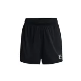 Short deportivo Under Armour Challenger Knit de mujer, color negro, con cintura elástica y logo estampado en la pierna derecha.